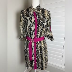 Rampage Women's Snake skin  Print Dress/ Pink Belt Vintage inspired " size L